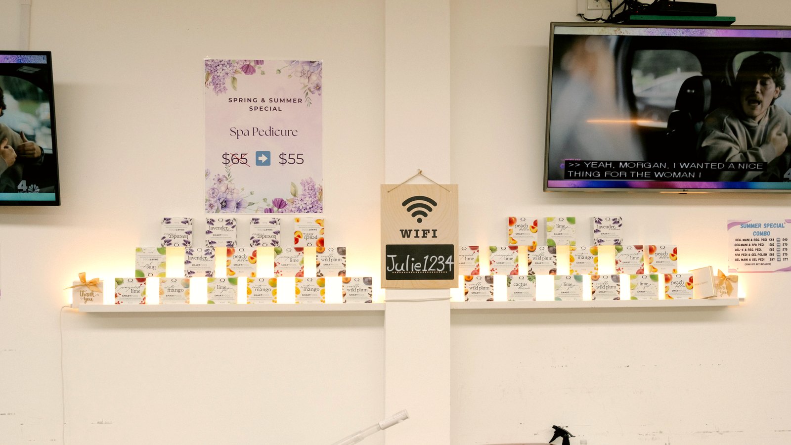 Spa pedicure special sign and spa product display